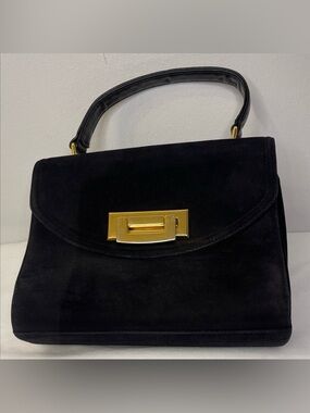 Frenchy of California Vintage Black Faux Suede Purse Mini Bag Gold Hardware